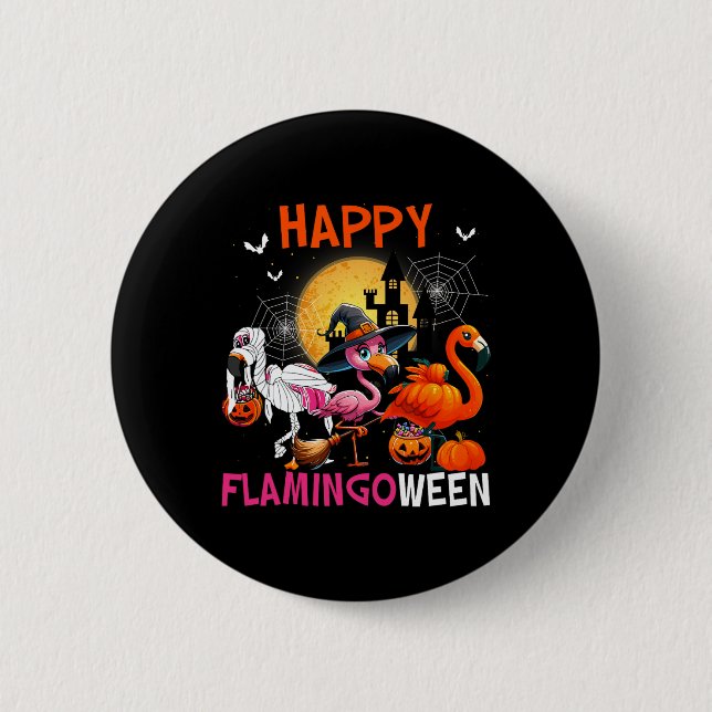 Halloween Rosa Flamingo Costume Skeleton Witch Knapp (Framsida)