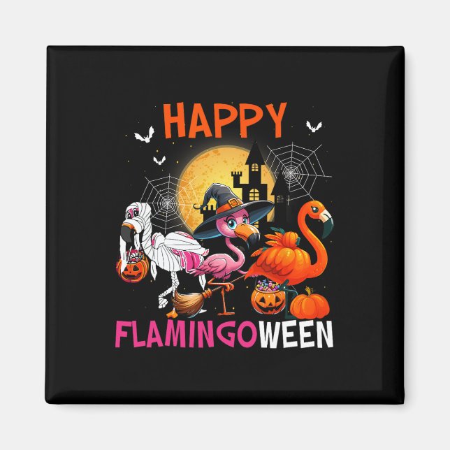 Halloween Rosa Flamingo Costume Skeleton Witch Magnet (Framsidan)