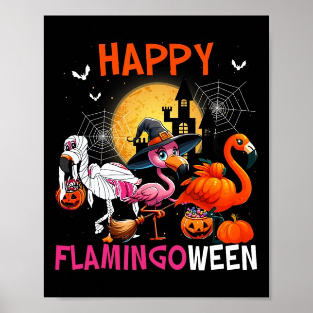 Halloween Rosa Flamingo Costume Skeleton Witch Poster (Framsidan)