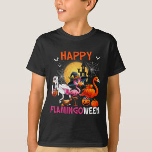 Halloween Rosa Flamingo Costume Skeleton Witch T Shirt