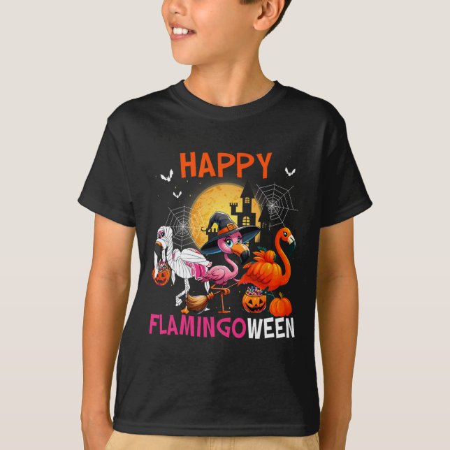 Halloween Rosa Flamingo Costume Skeleton Witch T Shirt (Framsida)