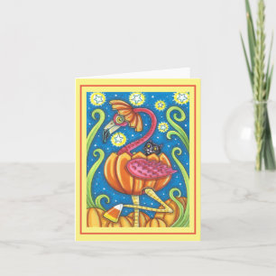 HALLoween ROSA FLAMINGO SVART KATT I PUMPA Blank Kort