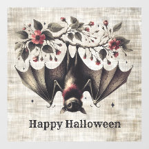 Halloween Rosa Flowers Evil Fladdermus Grönt Löv 