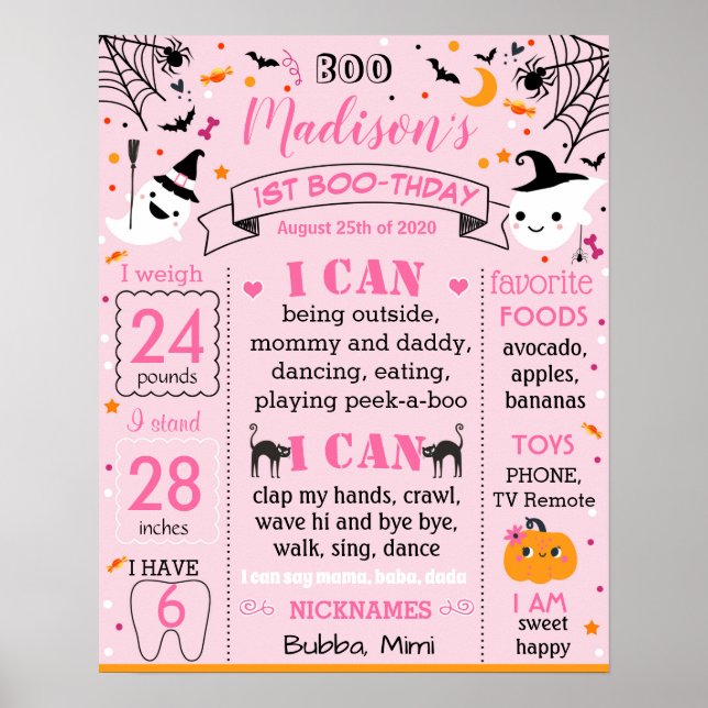 Halloween Rosa Ghost Birthday millestone-tecken Poster (Framsidan)