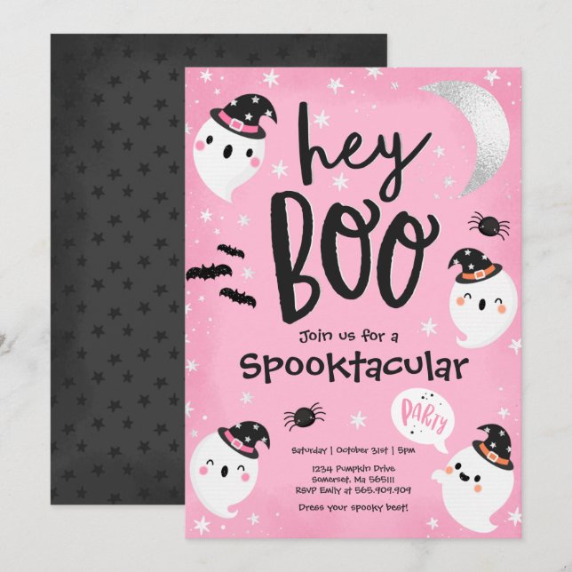 Halloween Rosa Ghost Kids Spooktacular Party Inbjudningar (Fram/baksida)