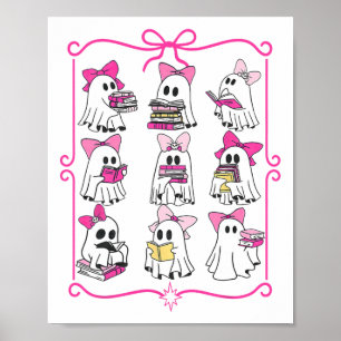 Halloween Rosa Ghost läser mer Bokar Spooky Boo Te Poster