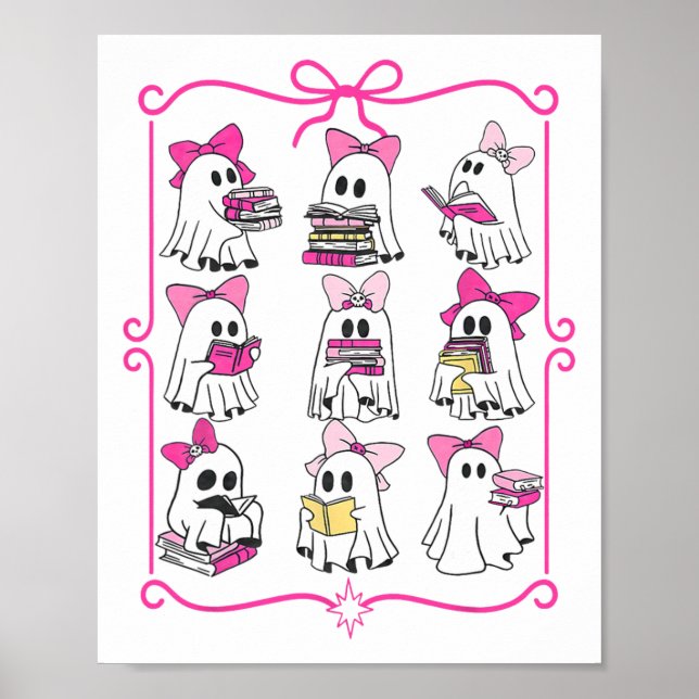 Halloween Rosa Ghost läser mer Bokar Spooky Boo Te Poster (Framsidan)
