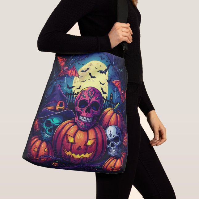 Halloween, Rosa Häxa Hatt Dödskalle ,Socker Dödska Axelväska (Närbild)