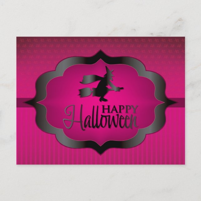 Halloween rosa häxa vykort (Framsida)