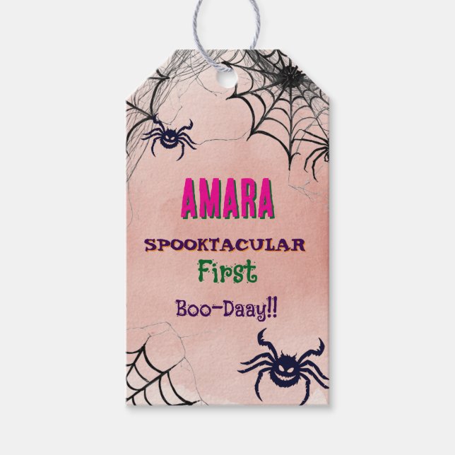Halloween Rosa och spindlar Födelsedag Halloween Presentetikett (Framsidan)