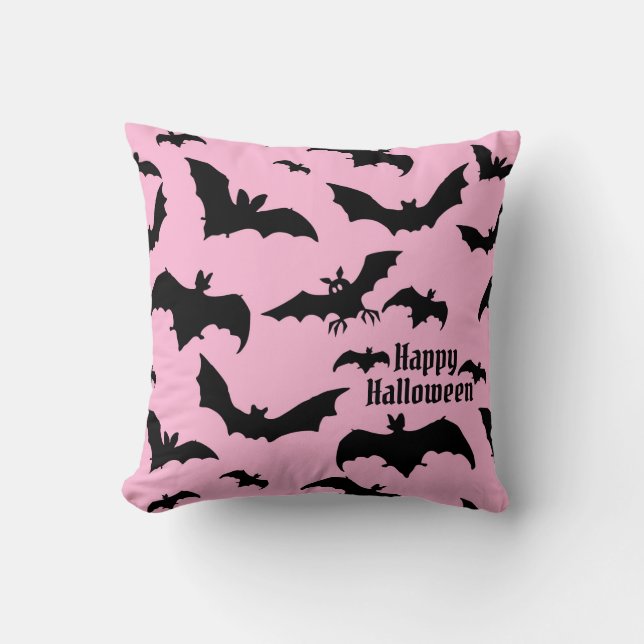 Halloween Rosa och svarta Fladdermöss Kudde (Framsida)