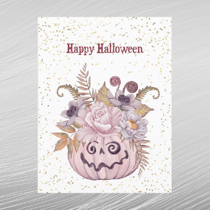 Halloween Rosa Pumpa Blommig Helg Vykort