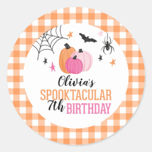 Halloween Rosa Pumpa Orange Karo Födelsedag Runt Klistermärke