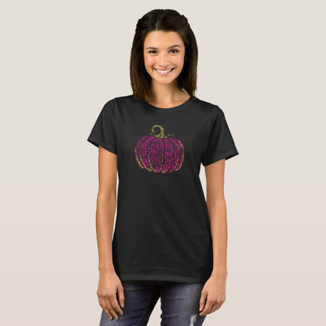 Halloween Rosa Pumpkin Basic Mörk T-Shirt (Hel framsida)