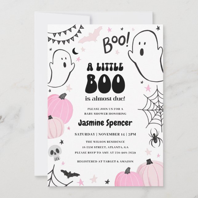 Halloween Rosa Pumpkin Little Boo Baby Shower Inbjudningar (Framsida)