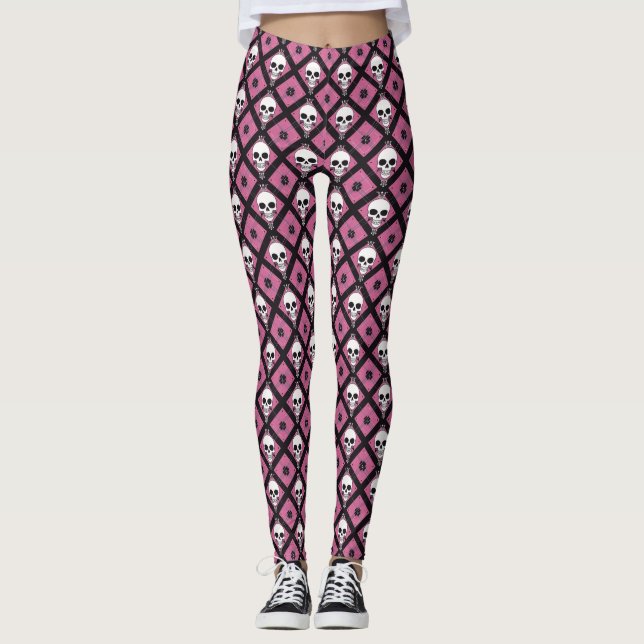 Halloween ROSA Scull Cute Leggings (Framsida)
