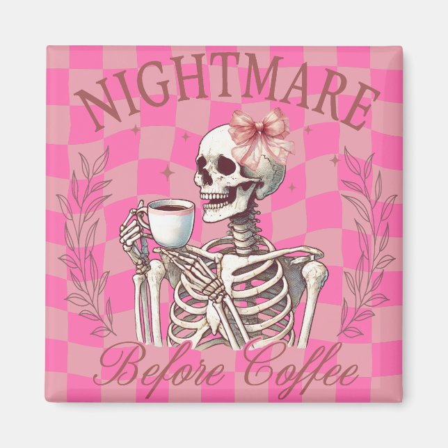 Halloween Rosa Skelett Kaffe  Magnet (Framsidan)