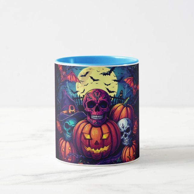 Halloween Rosa Socker Dödskalle Pumpa, Kuslig  Mugg (Center)