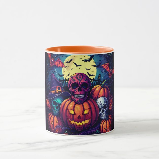 Halloween Rosa Socker Skalle Pumpa, Kuslig  Mugg (Center)