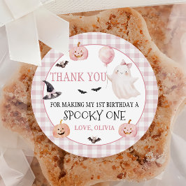 Halloween Rosa Spökthemad Ettårs Födelsedagsdekal Runt Klistermärke