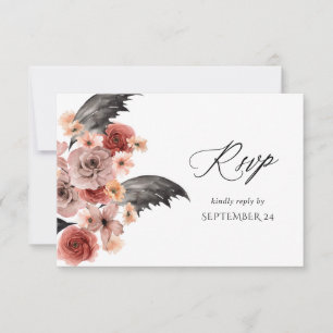 Halloween Rosa & Svart Blommig med måltids RSVP OSA Kort