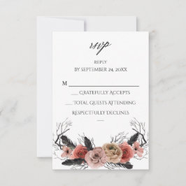 Halloween Rosa & Svart Blommig nej Måltid RSVP VER OSA Kort