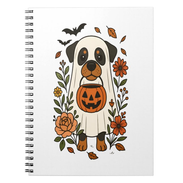 Halloween Rottweiler med blommor Anteckningsbok (Framsidan)