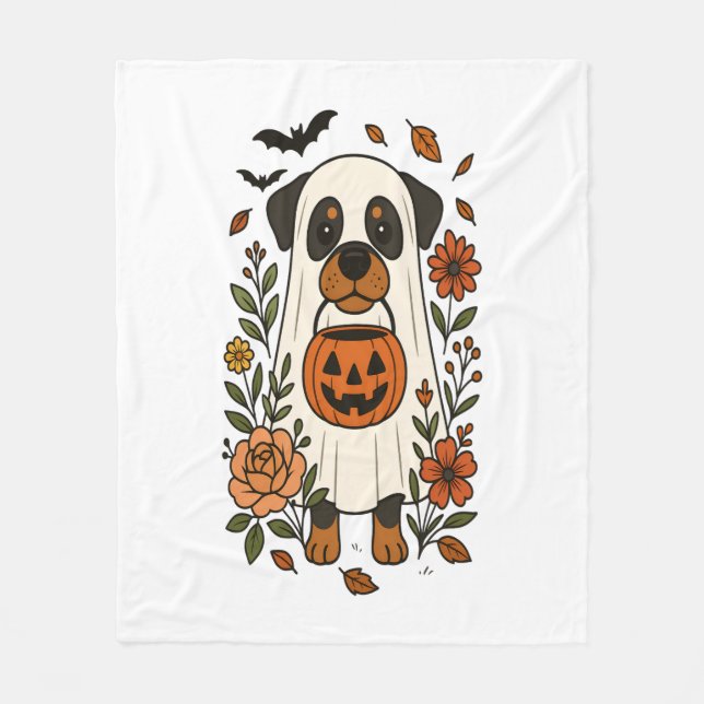 Halloween Rottweiler med blommor Fleecefilt (Framsidan)