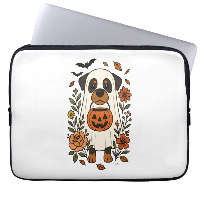 Halloween Rottweiler med blommor Laptop Fodral (Framsidan)