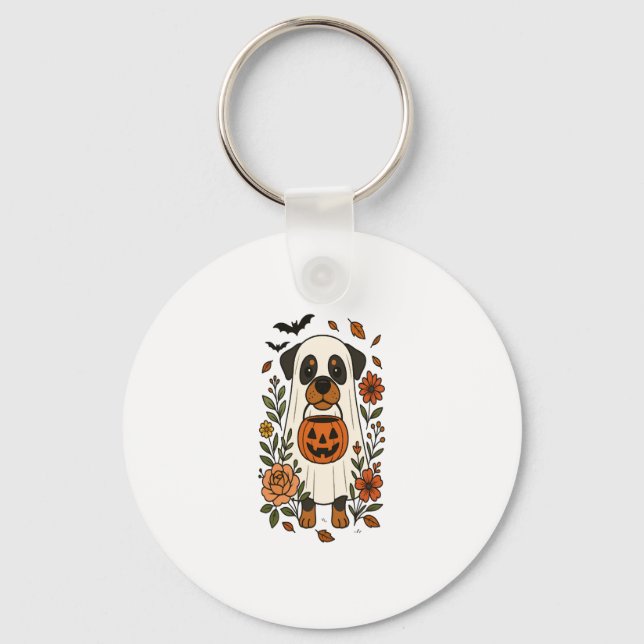 Halloween Rottweiler med blommor Nyckelring (Framsida)