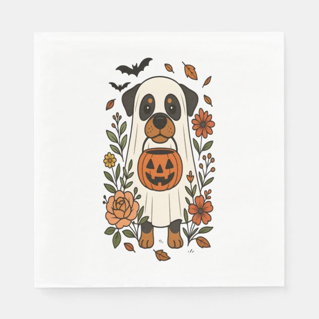 Halloween Rottweiler med blommor Pappersservett (Framsidan)