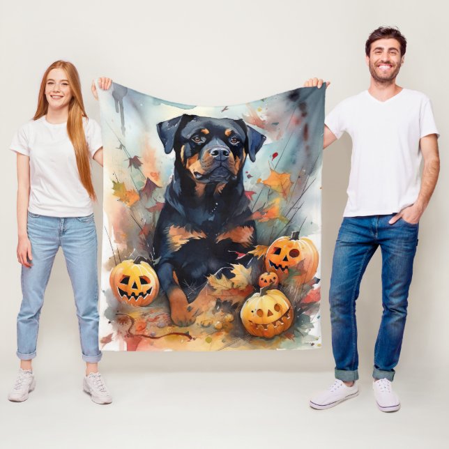 Halloween Rottweiler Med Pumpa Skräckinjagande Fleecefilt (På plats)