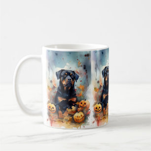 Halloween Rottweiler Med Pumpa Skräckinjagande Kaffemugg