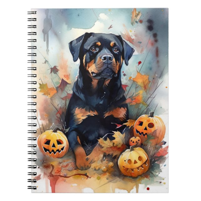 Halloween Rottweiler med pumpor Scary Anteckningsbok (Framsidan)