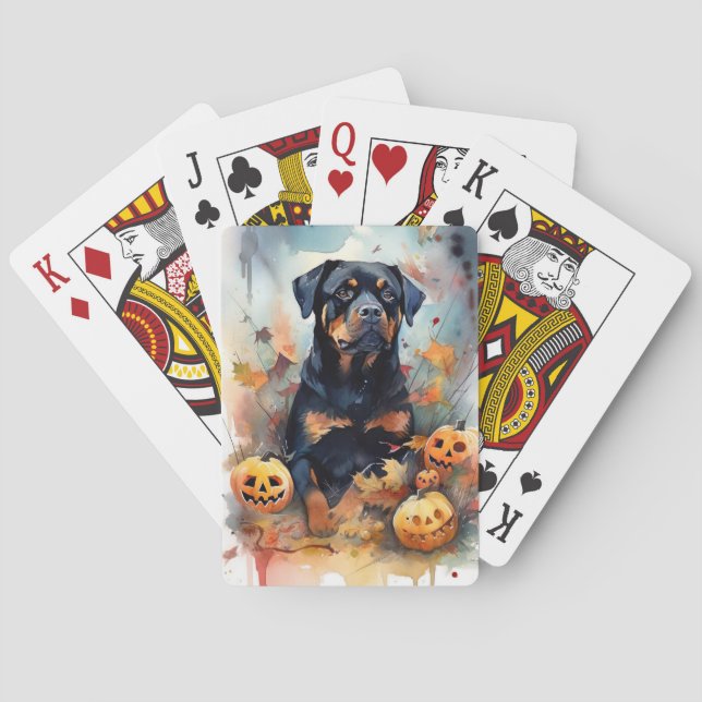 Halloween Rottweiler med pumpor Scary Casinokort (Baksidan)
