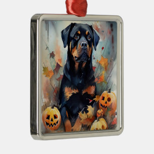 Halloween Rottweiler med pumpor Scary Julgransprydnad Metall