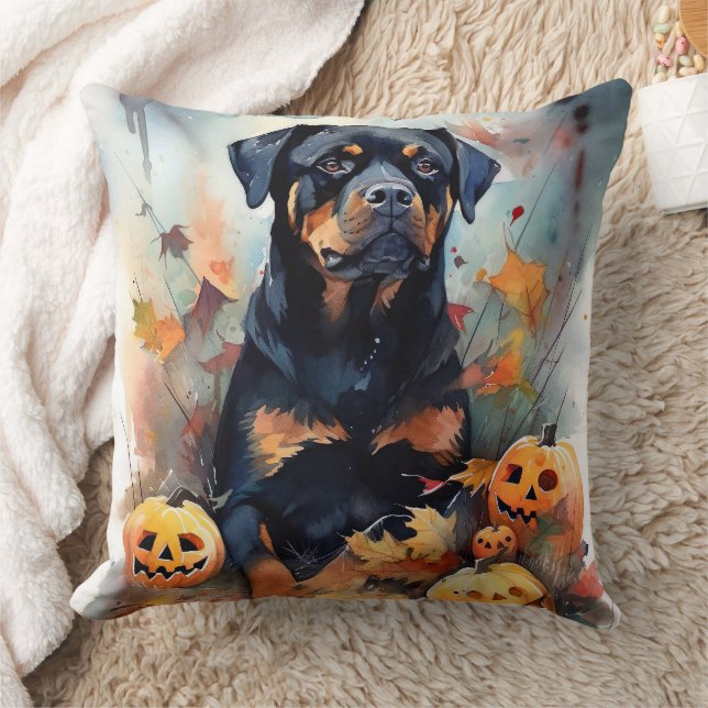 Halloween Rottweiler med pumpor Scary Kudde (Filt)