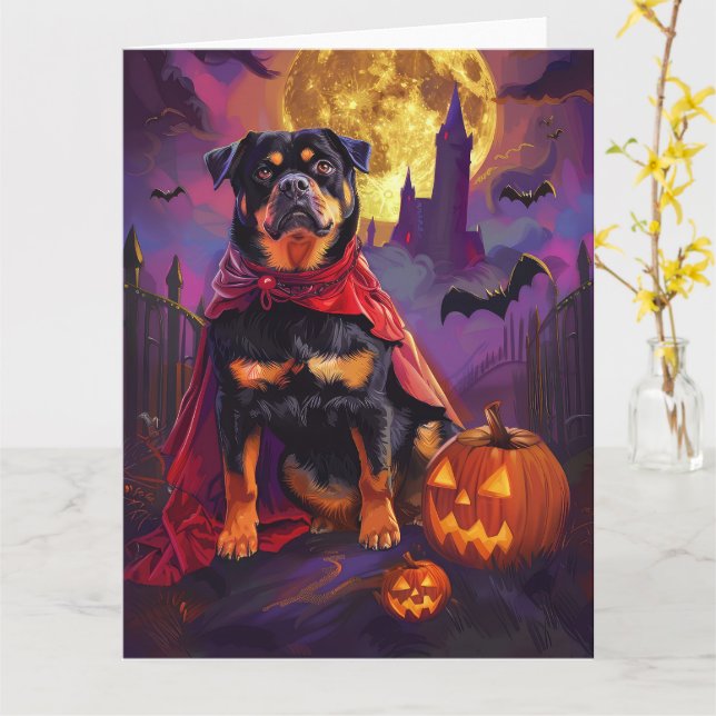 Halloween Rottweiler Vampire Pumpkins Scary Kort (Gul blomma)