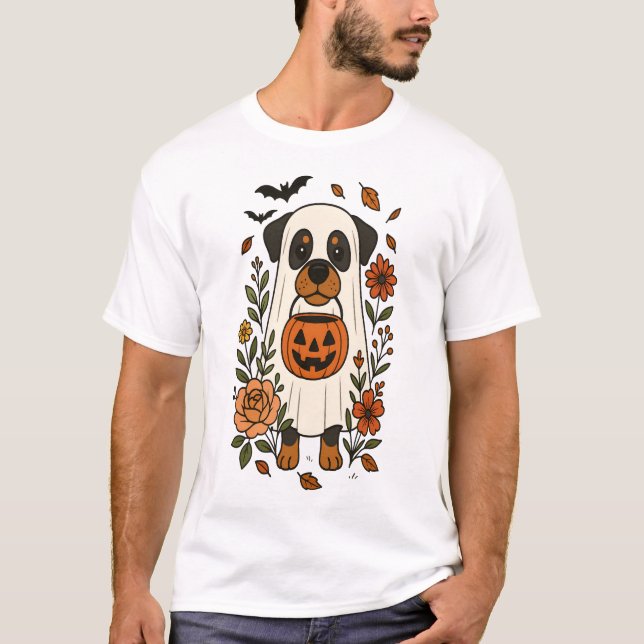 Halloween Rottweiler with Flowers T Shirt (Framsida)