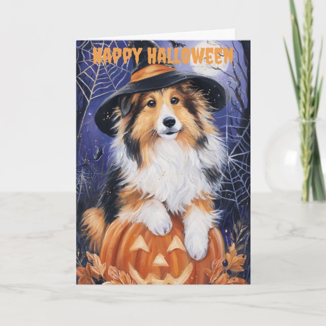 Halloween Rough Collie Hund Helgkort (Framsida)