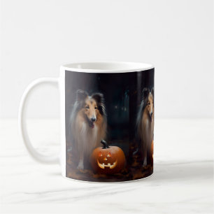 Halloween Rough Collie Med Pumpa Skräck Kaffemugg