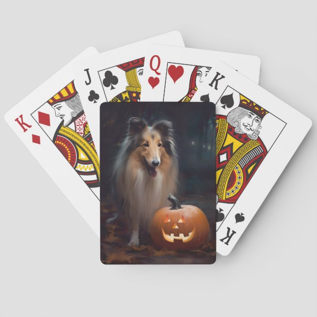 Halloween Rough Collie Med Pumpa Skräckinjagande Casinokort (Baksidan)