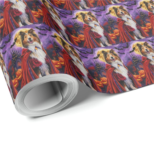 Halloween Rough Collie Vampyr Pumpor Skräck Presentpapper (Rulle Hörn)
