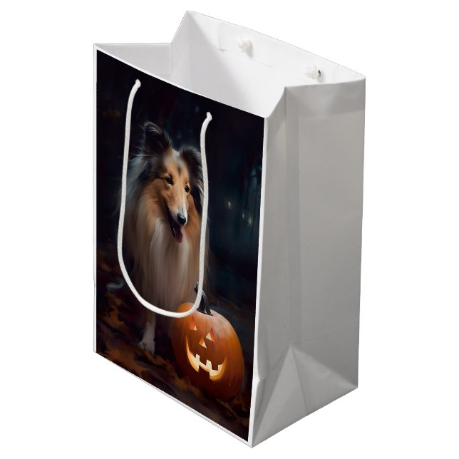 Halloween Rough Collie with Pumpkins Scary (Framsidan Vinklad)