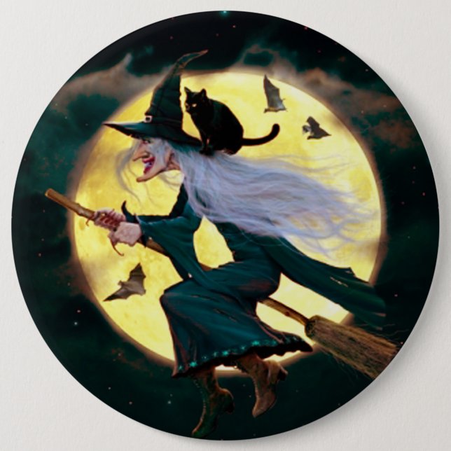 Halloween Round Button/Flies Witch Knapp (Framsida)