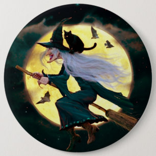 Halloween Round Button/Flies Witch Knapp