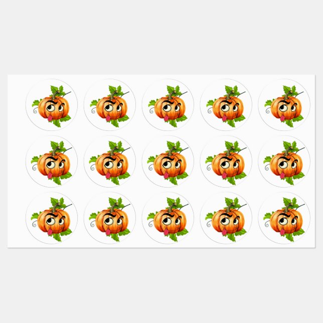 Halloween Round Stickers - Funny Pumpkin Ansikte (Ark)