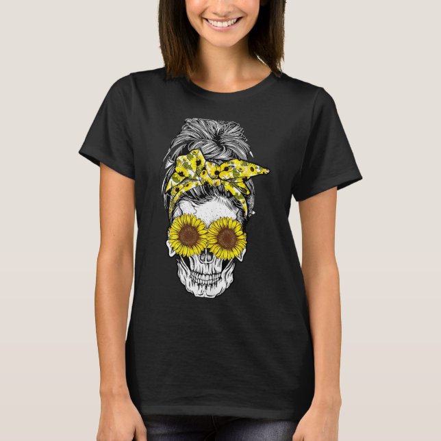 Halloween Rufsigt Upphostad Frisyr Dödskalle Solro T Shirt (Framsida)