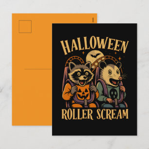 Halloween Rullande Skrik Tvättbjörn och Pungråtta Helg Vykort