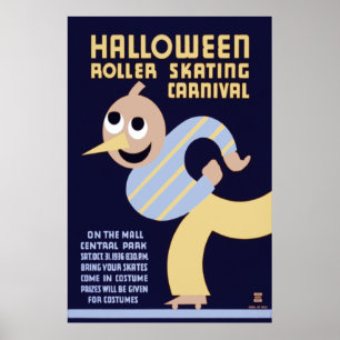 Halloween rulle som åker skridskor karneval poster